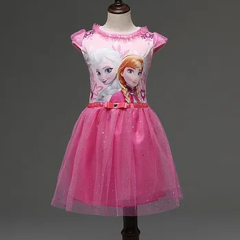 Çocuklar Pembe Elbise Dondurulmuş Elsa Prenses Parti Elbiseler Kızlar için Payetli Lüks Elbise Sevimli Yay Toddler Kız Cadılar Bayramı Kostüm Tutu