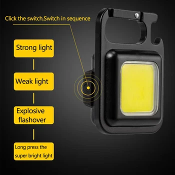 Çok fonksiyonlu Taşınabilir USB Şarj Edilebilir Cep Çalışma ışığı Açık Kamp Balıkçılık Tırmanma acil durum lambası Mini LED ışıklı anahtarlık
