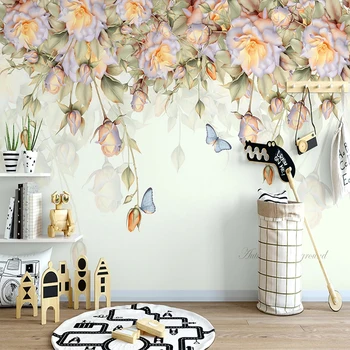 Özel 3D Fotoğraf Duvar Kağıdı El Boyalı Gül Çiçek Kelebek Modern Yağlıboya Duvar Yatak Odası Oturma Odası duvar kağıdı Ev Dekor
