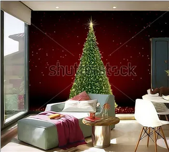 Özel 3D duvar resimleri, Soyut yeşil noel ağacı kırmızı arka plan duvar kağıdı, oturma odası kanepe TV duvar yatak odası duvar kağıdı