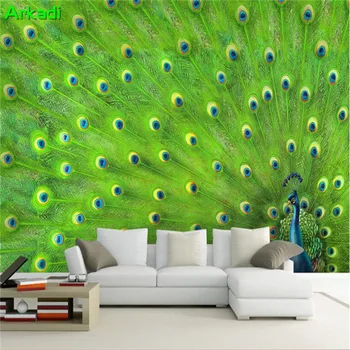 Özel 3D moda göz koruması tavuskuşu duvar kağıdı yeşil tüy oturma odası TV arka plan duvar tablosu dekoratif boyama