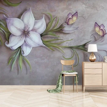 Özel Fotoğraf 3D Stereo Kabartma Çiçek Kelebek duvar tablosu Yatak Odası Oturma Odası İç Dekorasyon Duvar Kağıdı Ev Dekor