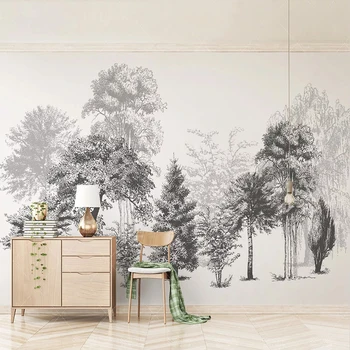Özel Fotoğraf Duvar Kağıdı Modern Siyah Ve Beyaz Kroki Orman 3D Soyut Ahşap Duvar Oturma Odası TV Kanepe Yatak Odası Papel De Parede