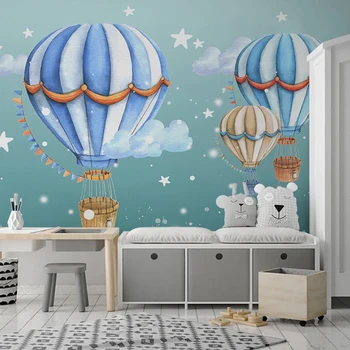 Özel Fotoğraf Modern Yaratıcı El Boyalı Çocuk Odası Sıcak Hava Balon Yıldız Karikatür Duvar Kağıdı Çocuklar İçin Çocuk Odası Yatak Odası