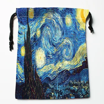 Özel Yıldızlı Gece Vincent van Gogh İpli Çanta Küçük Seyahat Kadın Küçük Bez Çanta noel hediyesi kılıfı 18 * 22 cm W-0616