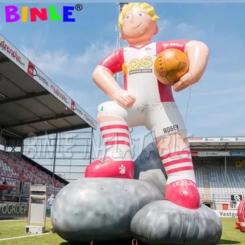 Özelleştirilmiş dev şişme futbol topu oyuncu ayakta taş spor adam çizgi film karakteri maskot reklam için