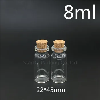 Ücretsiz Kargo 500 adet 8 ml Küçük Sevimli Mini Mantar Tıpa Cam Şişeler Şişeler Kavanoz Konteynerler 8cc Küçük Dileğiyle mantarlı şişe