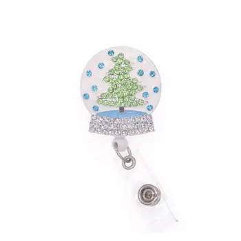Ücretsiz kargo Emaye Rhinestone Noel Ağacı geri çekilebilir makaralı isimlik Kristal Top kimlik Kartı Tutucu noel hediyesi Hemşire için
