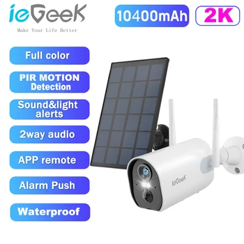 ıeGeek Güneş Güvenlik Kamera Açık Kablosuz 2 K Renk Gece Görüş Pil WiFi Ev güvenlik kamerası Sistemi, Video Kayıt, Su Geçirmez