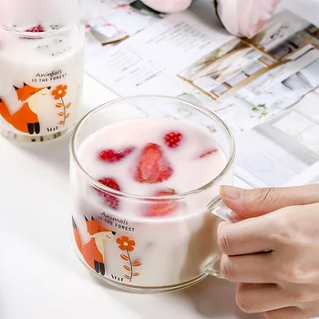 Şeffaf Yaratıcı Cam Kahve Çay İçecekler Tatlı Kahvaltı süt Kupası Cam Kupalar Kolu Drinkware Ev Sofra Hediye Arkadaşlar