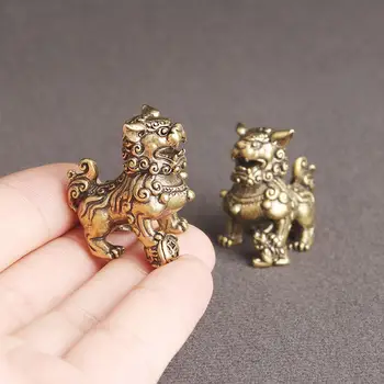 2 Paket Altın Aslan Heykeli Feng Shui Dekor Minyatür Servet El Sanatları Koleksiyon Çin Tarzı Aslan Heykeli Açık
