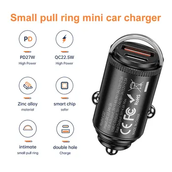 22.5 W araba şarjı USB Hızlı Şarj 12-24v Hızlı Şarj Tipi C PD şarj adaptörü Sigara Soket Mini Cep Telefonu Şarj Cihazı
