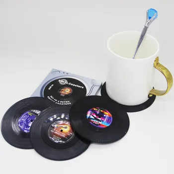 4 Adet / takım Vinil diskler Bardak vinil kayıt Fincan Mat CD Eğlenceli İçecek Tutucu Masaüstü Koruma Mutfak İsıya Dayanıklı kaymaz Mat
