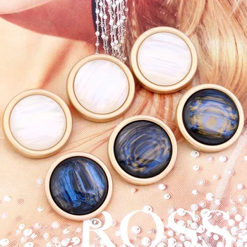 6 Adet / grup 15-28mm High-end yuvarlak metal altın opal düğmeler Kadın ceket yün ceket rüzgarlık kazak dekoratif düğmeler C220