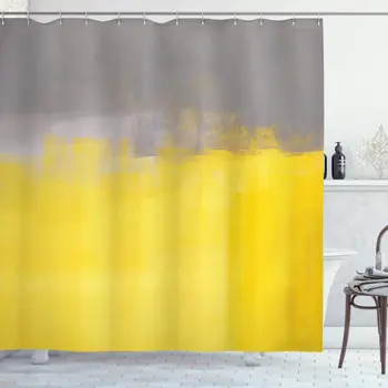 Gri Sarı Duş Perdesi Soyut Sanat Grunge Sokak Tarzı Boyama Baskı Ombre Tasarım Polyester Şık Banyo Dekor Kanca ile